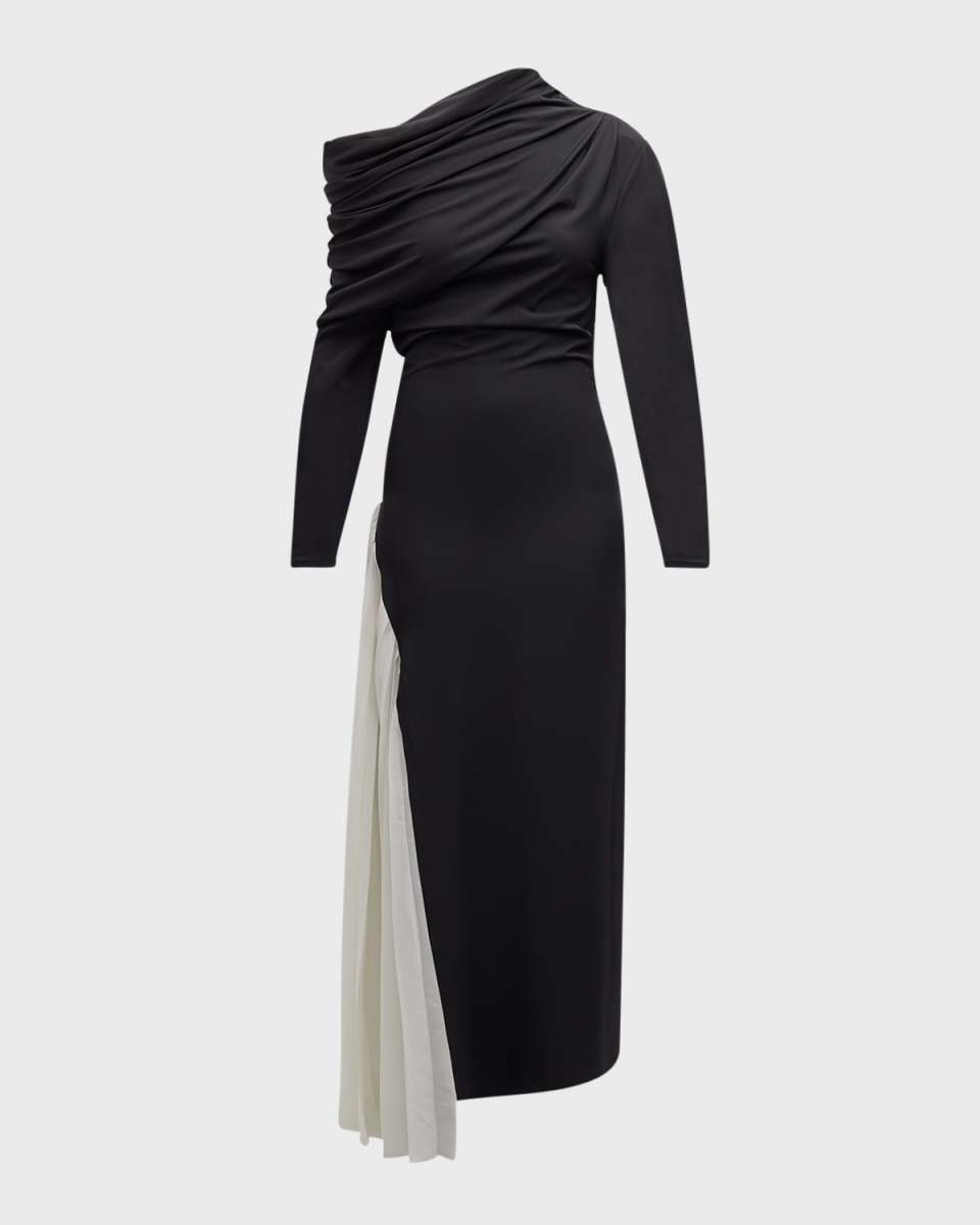 Asymmetric Long-Sleeve Maxi Dress
